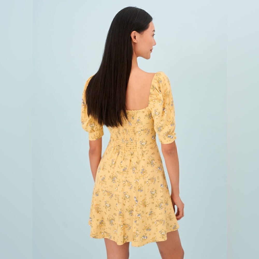 Reformation Lillet Mini Yellow Dress Floral Puff Sleeve Size 8 - Picture 3 of 10